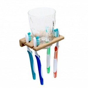Teak Glass & Toothbrush Holder 62312