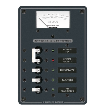 Blue Sea 8043 Traditional Metal AC Main Panel 3 Positions with AC Voltmeter