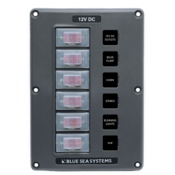 Blue Sea 4322 Water Resistant Circuit Breaker Switch Panel Gray 6 Positions