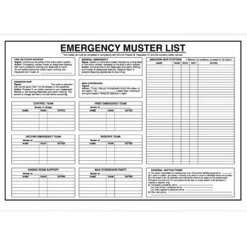 Maritime Progress Emergency Muster List Card 297 x 420 mm