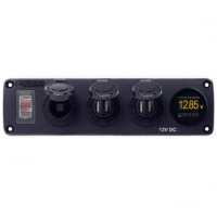 Blue Sea 4368 Water-Resistant Accessory Panel 12V Socket, 2 USB Chargers, Mini Voltmeter