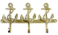Nauticalia Brass Anchor Coat Hook - Triple